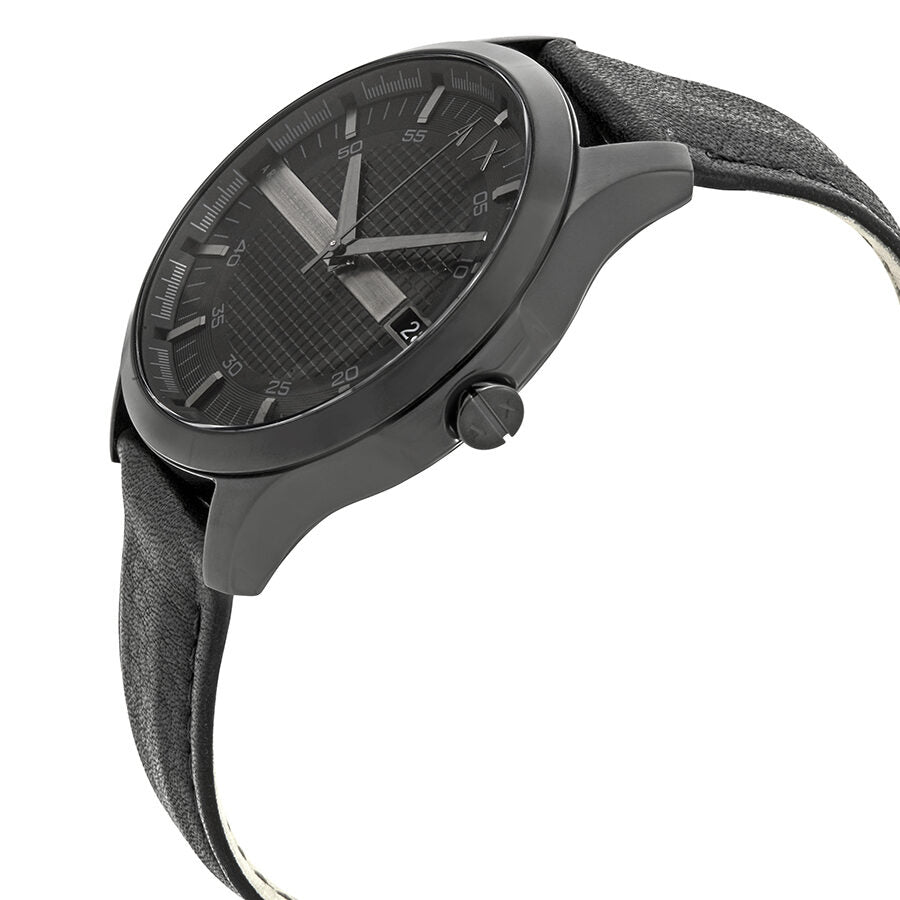 Armani Exchange Hampton Chronograph Black Dial Black Leather Strap Watch For Men - AX2400