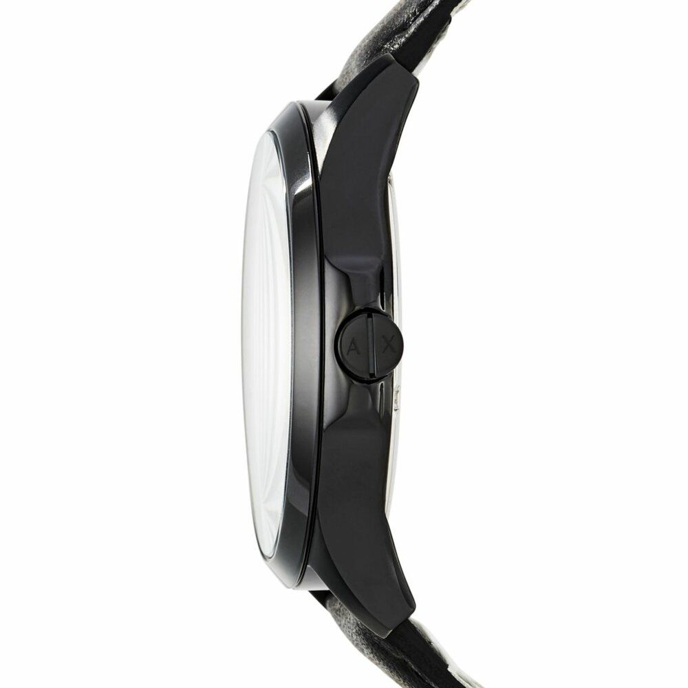 Armani Exchange Hampton Chronograph Black Dial Black Leather Strap Watch For Men - AX2400