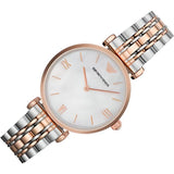  Shop Authentic Emporio Armani T Bar Gianni Classic Mother Of Pearl Dial Two Tone Steel Strap Watch For Women - AR1683 - Luxxuri