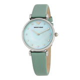  Shop Authentic Emporio Armani Gianni T Bar Mother Of Pearl Blue Dial Blue Leather Strap Watch For Women - AR1959 - Luxxuri