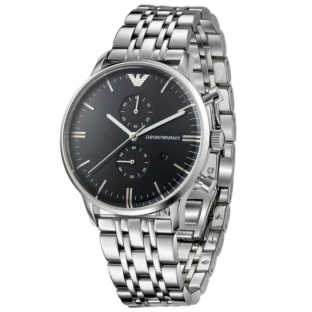  Shop Authentic Emporio Armani Chronograph Black Dial Silver Steel Strap Watch For Men - AR0389 - Luxxuri