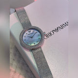  Shop Authentic Emporio Armani Rosa Diamonds Mother of Pearl Blue Dial Silver Mesh Bracelet Watch For Women - AR11380 - Luxxuri