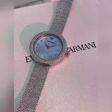  Shop Authentic Emporio Armani Rosa Diamonds Mother of Pearl Blue Dial Silver Mesh Bracelet Watch For Women - AR11380 - Luxxuri