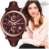  Shop Authentic Fossil Original Boyfriend Sport Chronograph Maroon Dial Maroon Leather Strap Watch for Women - ES4114 - Luxxuri