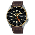 Seiko 5 Sports SKX GMT Automatic Mocha Black Dial Brown Leather Strap Watch For Men - SSK036K1