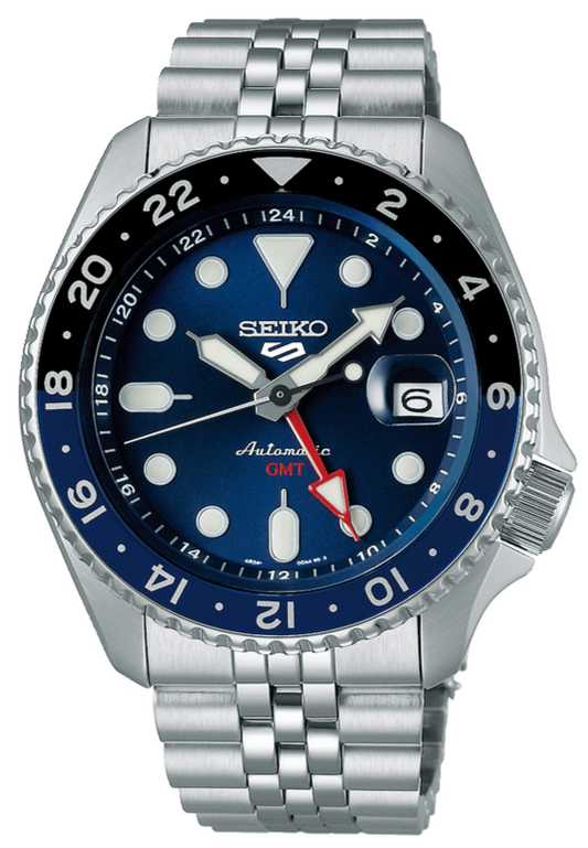 Seiko 5 Sports GMT SKX Automatic Blueberry Dial Silver Steel Strap Watch For Men - SSK003K1