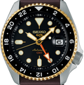 Seiko 5 Sports SKX GMT Automatic Mocha Black Dial Brown Leather Strap Watch For Men - SSK036K1