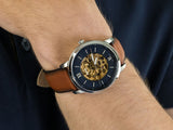  Shop Authentic Fossil Neutra Automatic Luggage Skeleton Blue Dial Brown Leather Strap Watch for Men - ME3160 - Luxxuri