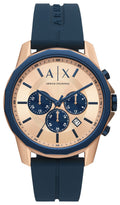  Shop Authentic Armani Exchange Hampton Chronograph Rose Gold Dial Blue Silicone Strap Watch For Men - AX1730 - Luxxuri