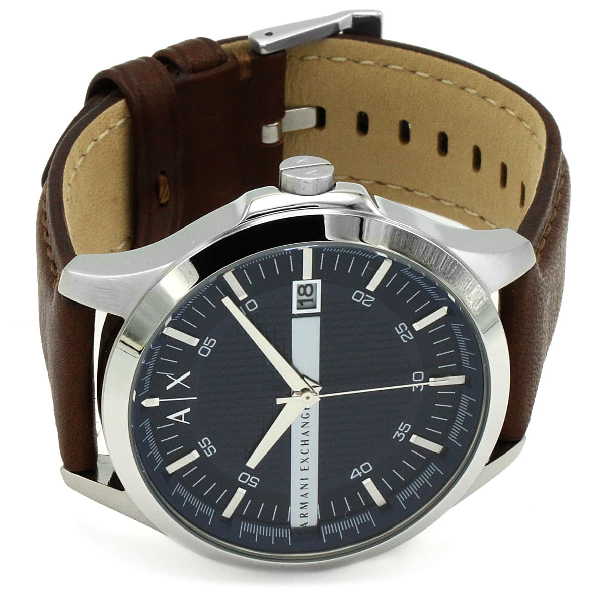  Shop Authentic Armani Exchange Hampton Chronograph Blue Dial Brown Leather Strap Watch For Men - AX2133 - Luxxuri