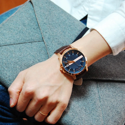  Shop Authentic Armani Exchange Hampton Chronograph Blue Dial Brown Leather Strap Watch For Men - AX2172 - Luxxuri