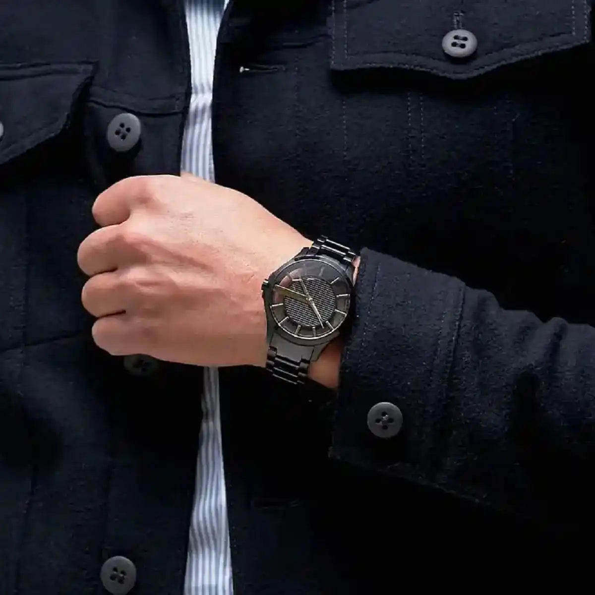  Shop Authentic Armani Exchange Hampton Chronograph Black Dial Black Steel Strap Watch For Men - AX2192 - Luxxuri