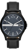  Shop Authentic Armani Exchange Hampton Quartz Blue Dial Black Leather Strap Watch for Men - AX2411 - Luxxuri