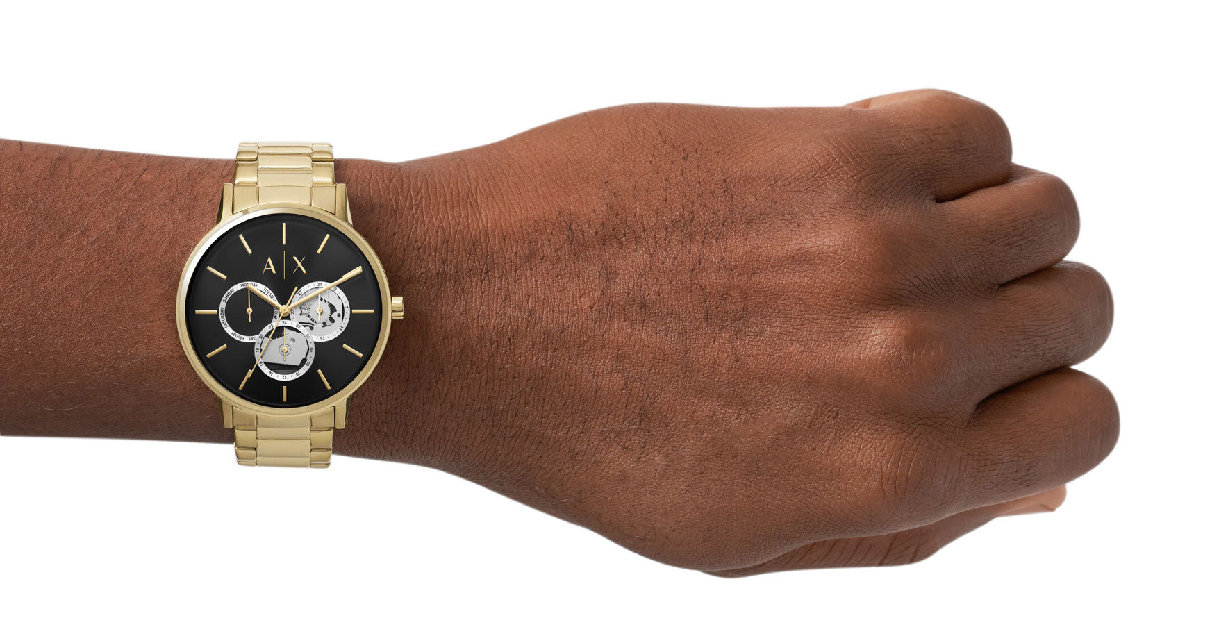  Shop Authentic Armani Exchange Cayde Chronograph Black Dial Gold Steel Strap Watch for Men - AX2747 - Luxxuri