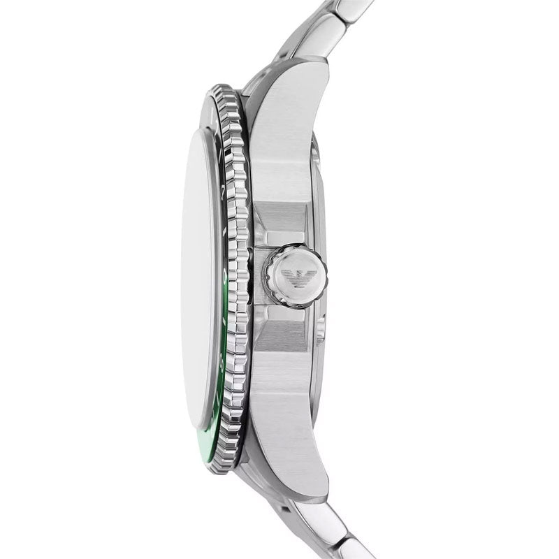 Emporio Armani Sea Explorer GMT Quartz Black Dial Silver Steel Strap Watch For Men - AR11589