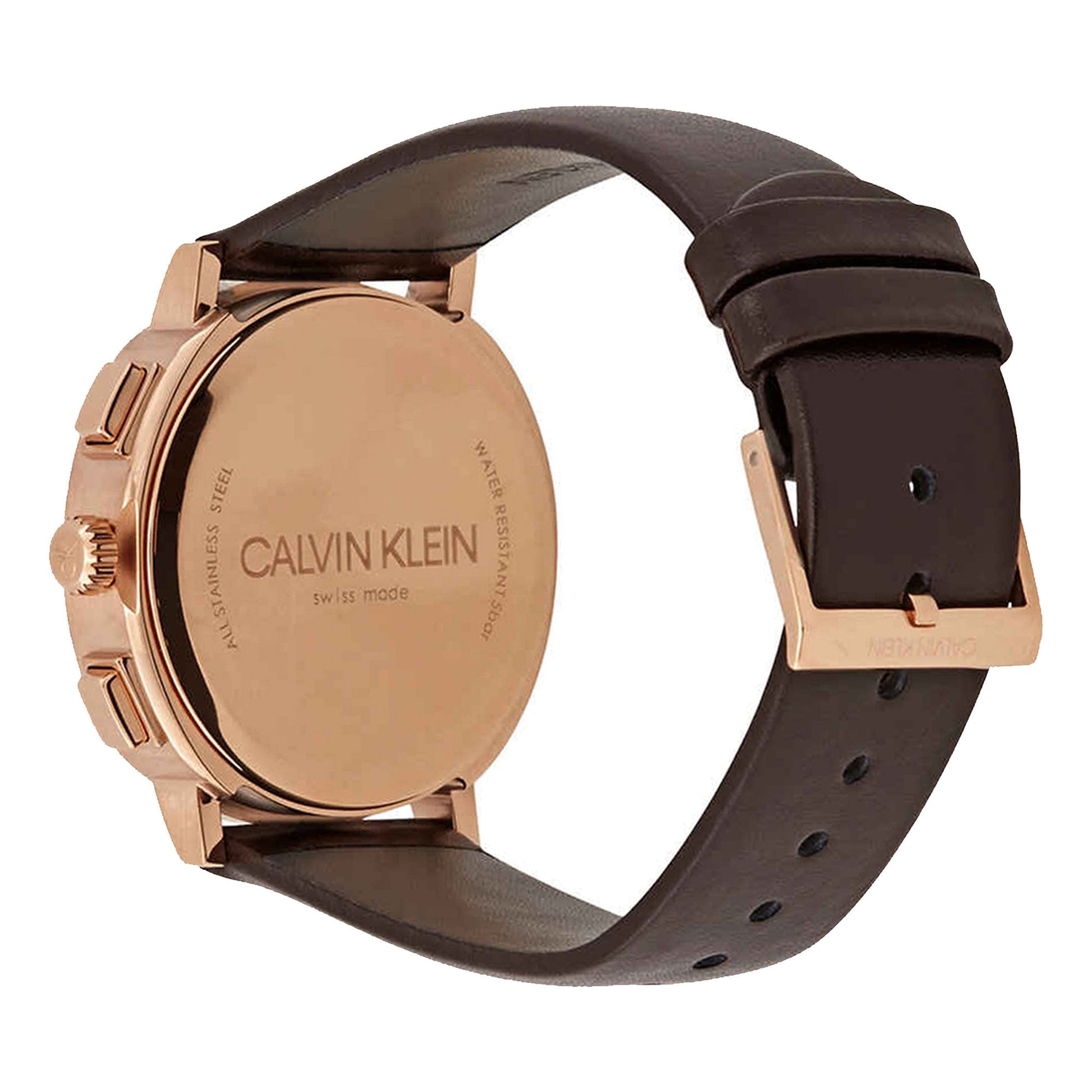  Shop Authentic Calvin Klein Posh Chronograph White Dial Brown Leather Strap Watch for Men - K8Q376G6 - Luxxuri