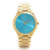  Shop Authentic Michael Kors Slim Runway Blue Dial Gold Steel Strap Watch for Women - MK3265 - Luxxuri