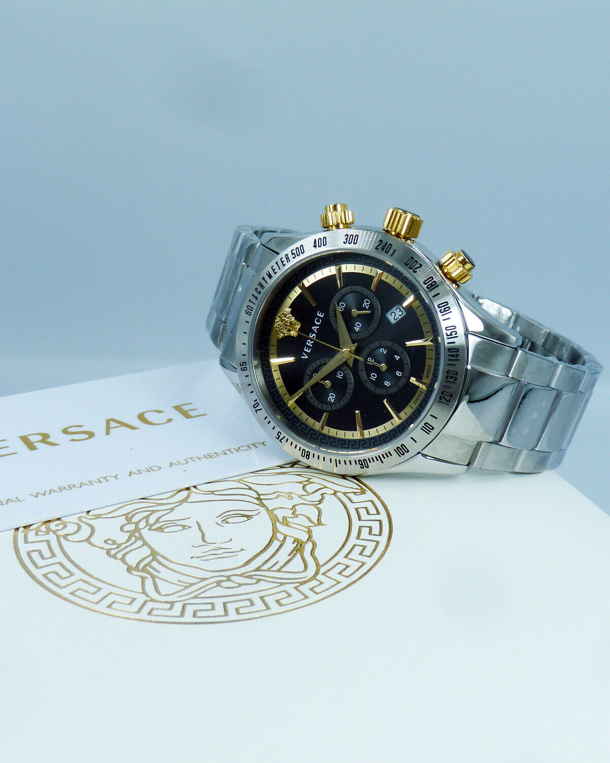  Shop Authentic Versace Classic Chronograph Quartz Black Dial Silver Steel Strap Watch For Men - VEV700419 - Luxxuri