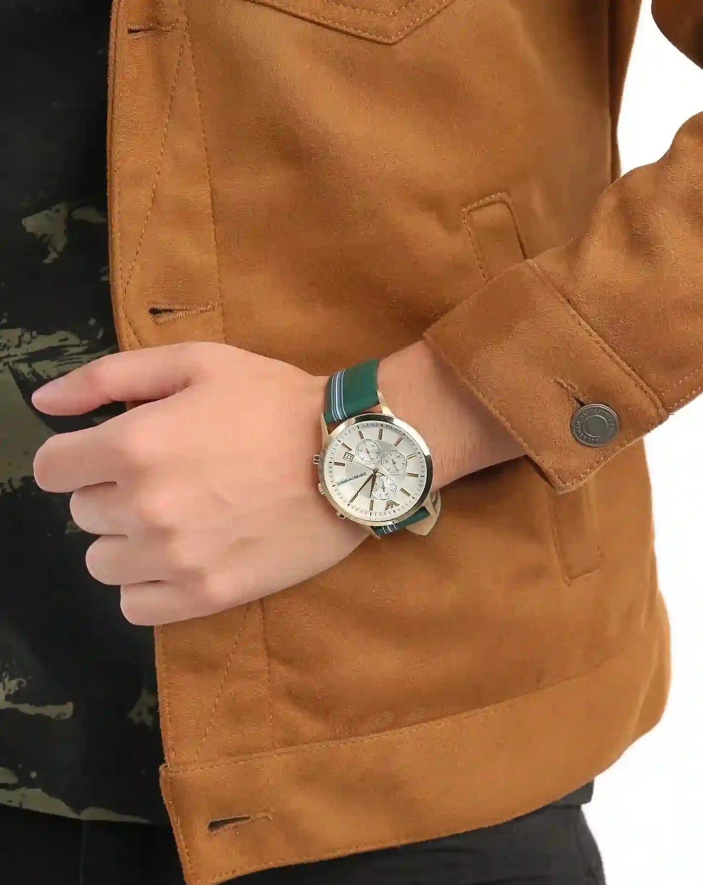  Shop Authentic Emporio Armani Renato Chronograph Silver Dial Green Leather Strap Watch For Men - AR11233 - Luxxuri