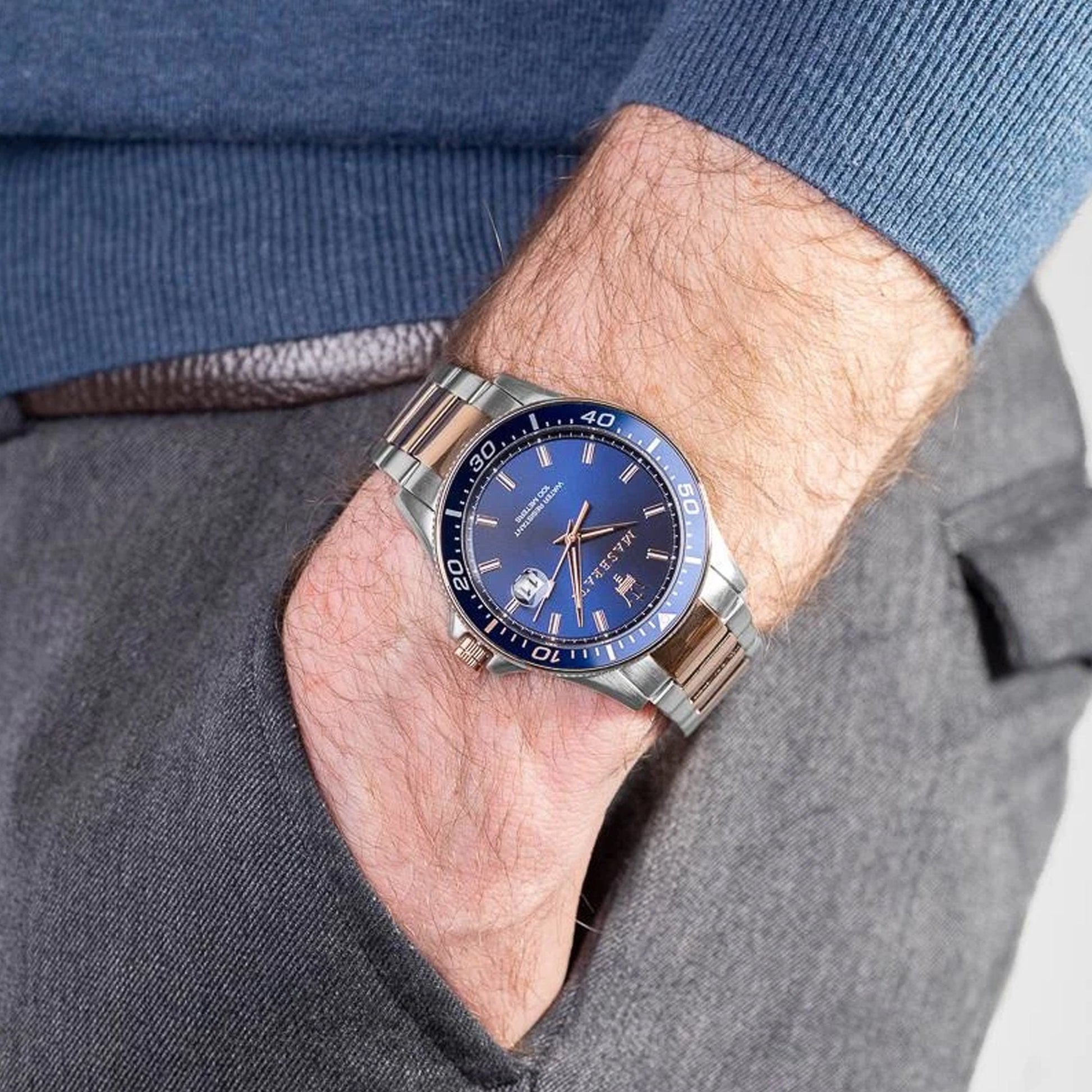  Shop Authentic Maserati SFIDA Quartz Blue Dial Stainless Steel 44mm Watch For Men - R8853140003 - Luxxuri