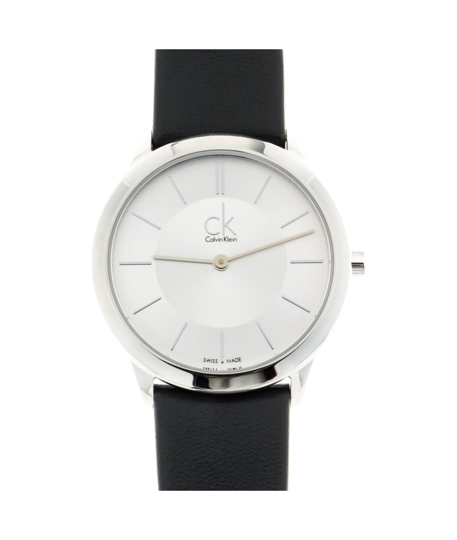  Shop Authentic Calvin Klein Minimal Silver Dial Black Leather Strap Watch for Women - K3M221C6 - Luxxuri