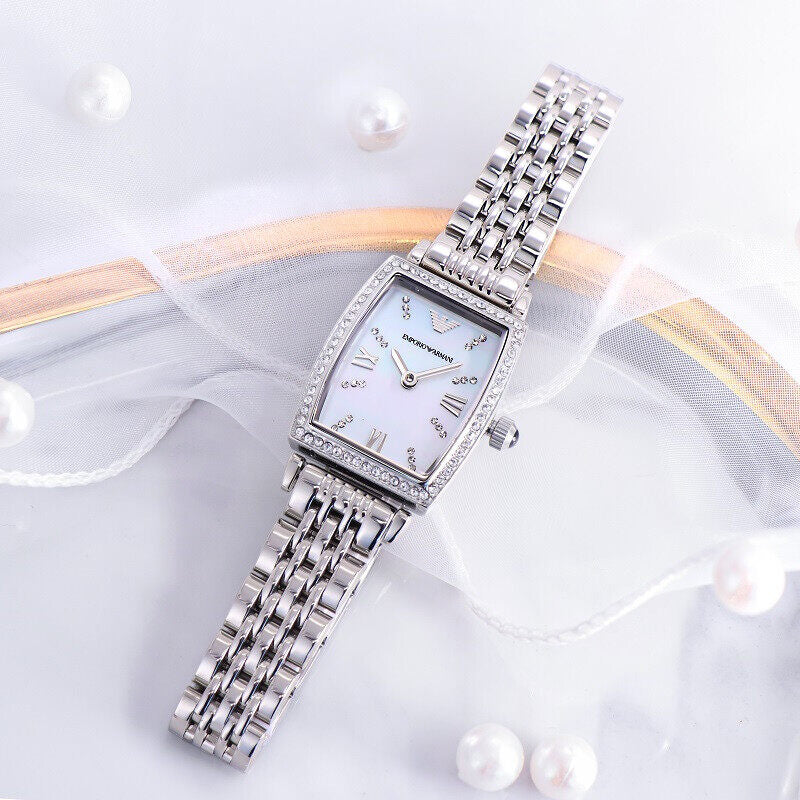 Emporio Armani Gianni T-Bar Quartz White Dial Silver Steel Strap Watch For Women - AR11405