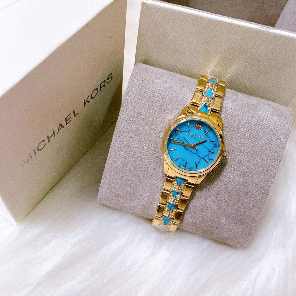  Shop Authentic Michael Kors Petite Runway Mercer Blue Dial Gold Steel Strap Watch For Women - MK6673 - Luxxuri