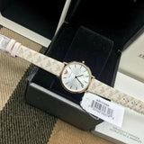  Shop Authentic Emporio Armani Classic White Dial Beige Leather Strap Watch For Women - AR11008 - Luxxuri