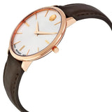  Shop Authentic Movado Ultra Slim Silver Dial Brown Leather Strap Watch For Women - 0607093 - Luxxuri