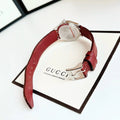  Shop Authentic Gucci G Timeless Quartz Diamonds Pink Dial Red Leather Strap Watch For Women - YA1265017 - Luxxuri