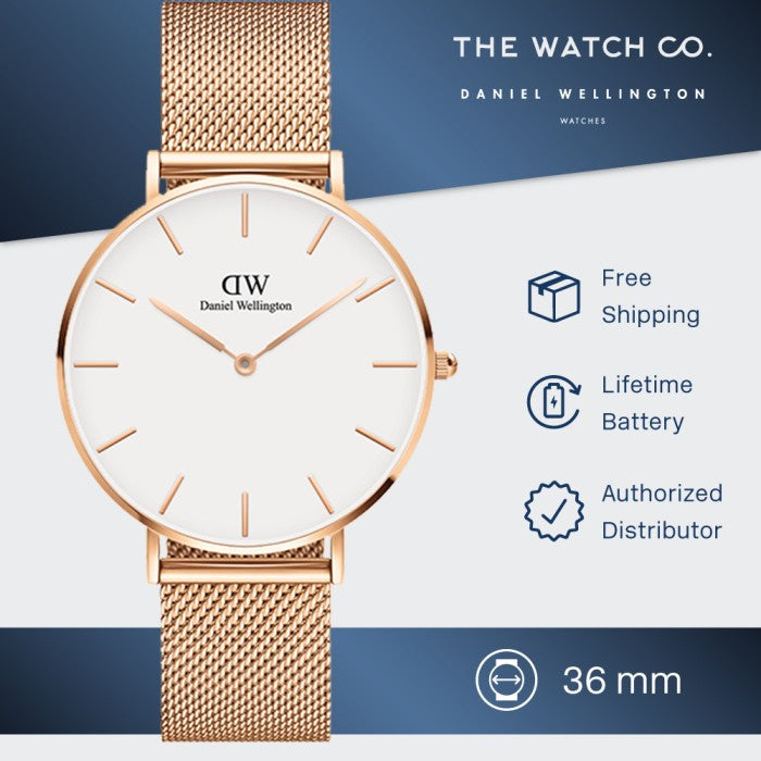 Daniel Wellington Petite Melrose White Dial Rose Gold Mesh Strap Watch For Women - DW00100305