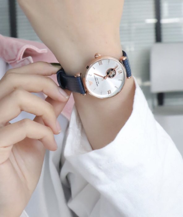  Shop Authentic Emporio Armani Gianni T-Bar Analog Silver Dial Blue Leather Strap Watch For Women - AR60020 - Luxxuri