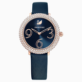  Shop Authentic Swarovski Crystal Frost Blue Dial Blue Leather Strap Watch for Women - 5484061 - Luxxuri