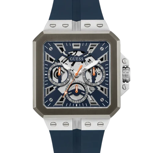 Guess Leo Chronograph Navy Blue Dial Blue Silicone Strap Watch For Men - GW0637G1