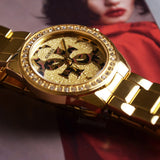  Shop Authentic Guess G Twist Diamonds Gold Dial Gold Steel Strap Watch For Women - W1201L2 - Luxxuri