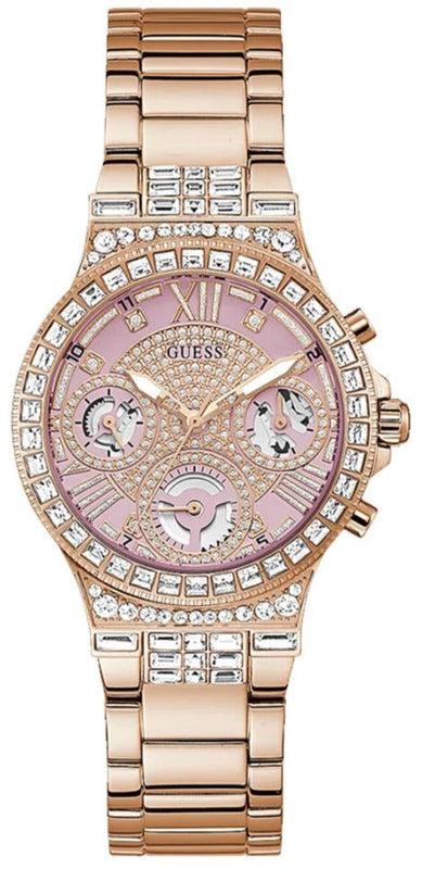  Shop Authentic Guess Glitz Multi Function Diamonds Pink Dial Rose Gold Steel Strap Watch for Women - GW0320L6 - Luxxuri