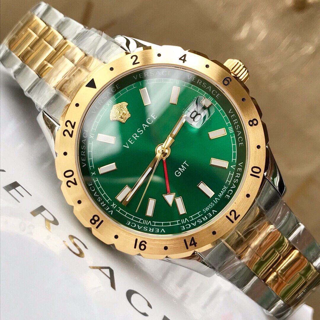  Shop Authentic Versace Hellenyium GMT Green Dial Two Tone Steel Strap Watch for Men - V11050015 - Luxxuri