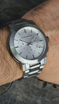 Burberry The City Chronograph Silver Dial Silver Steel Strap Watch for Men - BU9350