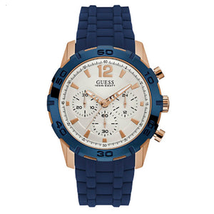  Shop Authentic Guess Caliber Chronograph White Dial Blue Silicone Strap Watch for Men - W0864G5 - Luxxuri