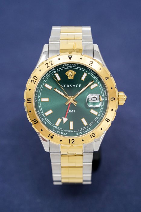  Shop Authentic Versace Hellenyium GMT Green Dial Two Tone Steel Strap Watch for Men - V11050015 - Luxxuri