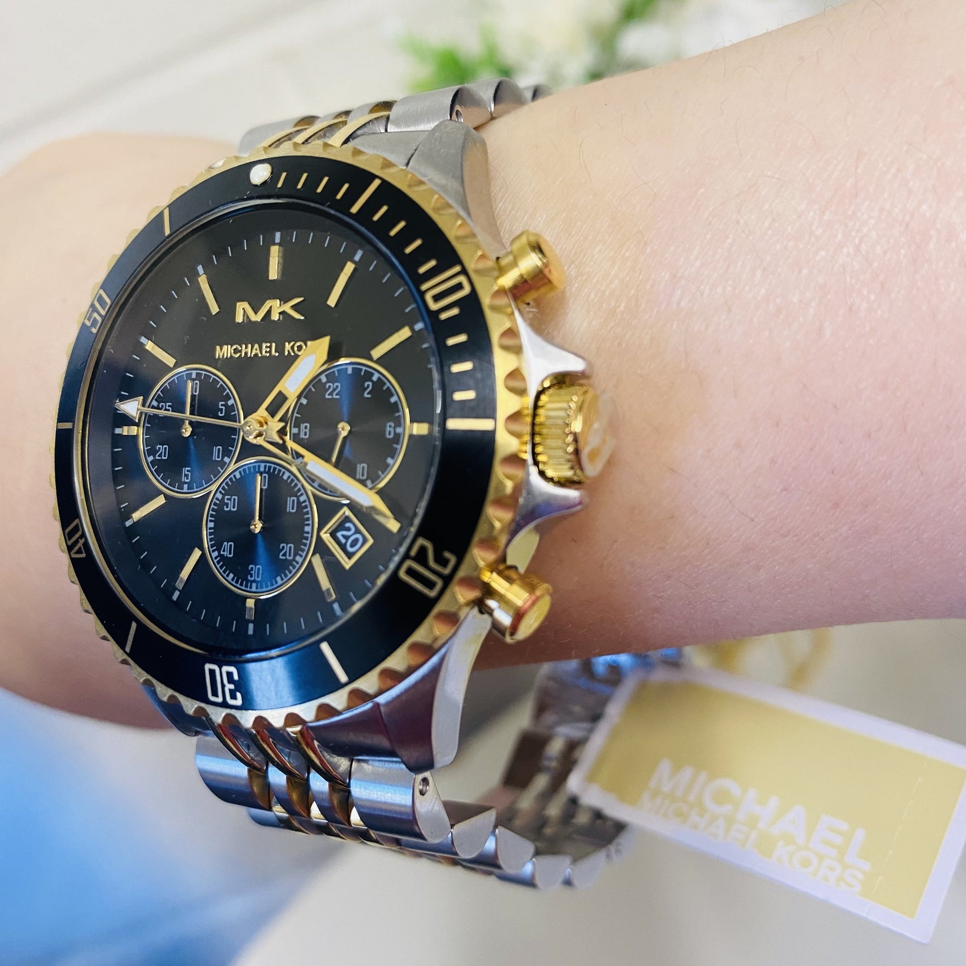  Shop Authentic Michael Kors Bayville Chronograph Black Dial Two Tone Steel Strap Watch For Women - MK8872 - Luxxuri