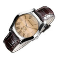  Shop Authentic Emporio Armani Classic Quartz Beige Dial Brown Leather Strap Watch For Men - AR0646 - Luxxuri