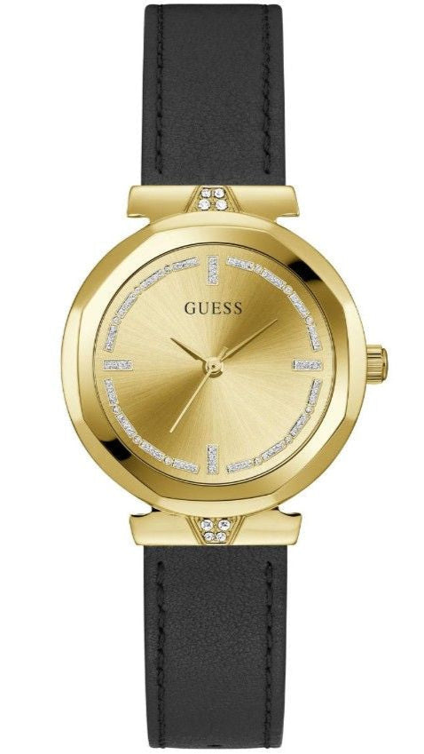  Shop Authentic Guess Rumour Quartz Gold Dial Black Leather Strap Watch For Women - GW0689L2 - Luxxuri