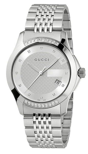  Shop Authentic Gucci G Timeless Diamonds Silver Dial Silver Steel Strap Watch For Men - YA126407 - Luxxuri
