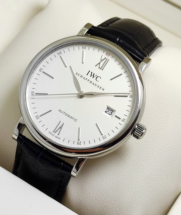  Shop Authentic IWC Portofino Automatic White Dial Black Leather Strap Watch for Men - IW356501 - Luxxuri