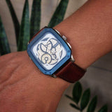 Shop Authentic Fossil Inscription Automatic Skeleton Blue Dial Brown Leather Strap Watch for Men - BQ2571 - Luxxuri