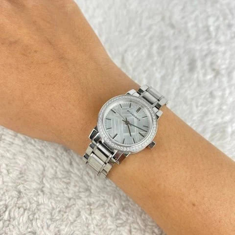  Shop Authentic Burberry The City Diamonds Silver Dial Silver Steel Strap Watch for Women - BU9220 - Luxxuri