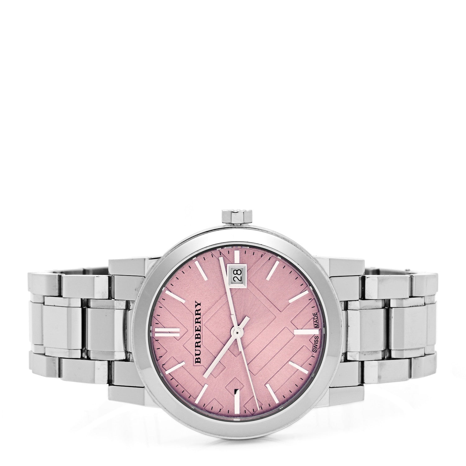  Shop Authentic Burberry The City Pink Dial Silver Steel Strap Watch for Women - BU9124 - Luxxuri