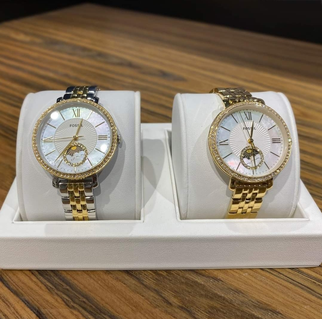 Fossil Jacqueline Moonphase Mother of Pearl Dial Gold Steel Strap Watch for Women - ES5167