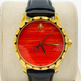  Shop Authentic Gucci G Timeless Coral Red Dial Black Leather Strap Watch For Men - YA126464 - Luxxuri